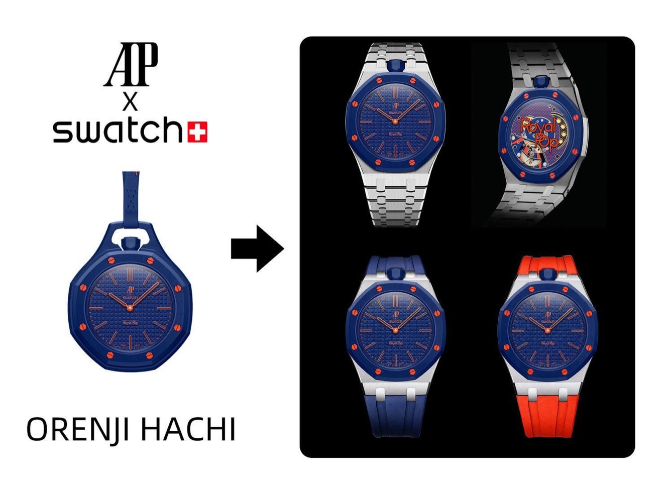 ORENJI HACHI 海軍藍橙錶帶套件效果